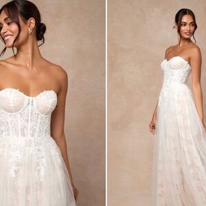 Lulu's Wedding Dress, Medium, Strapless, white and beige